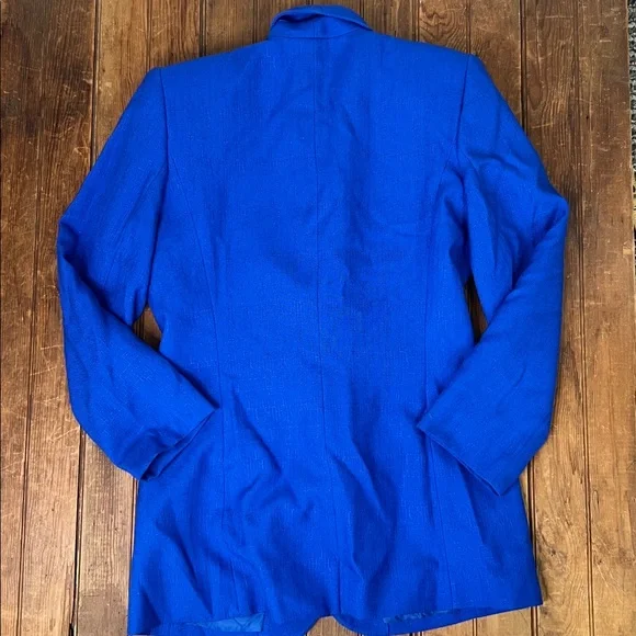 Vintage 80s women’s Sasson Blue 3/4 sleeve padded shoulder Blazer size 6 - Picture 9 of 9